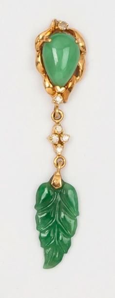 null Paire de pendants d’oreilles en or jaune ornés de jade sculpté à décor de feuilles
P. 4...