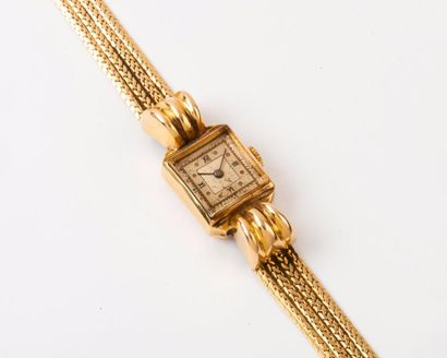 null Bracelet - Montre de dame en or jaune, mouvement mécanique, bracelet souple...