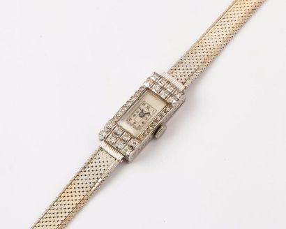 null Bracelet-Montre de dame en platine et or gris, la lunette sertie de diamants...