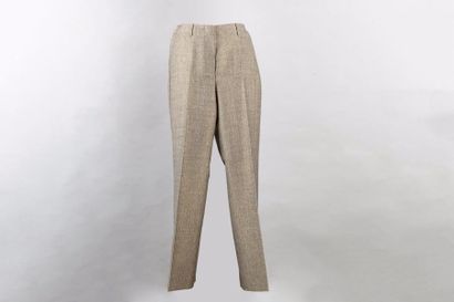 CHANEL Collection croisière 2001 Pantalon droit en lainage chevronné beige, noir...