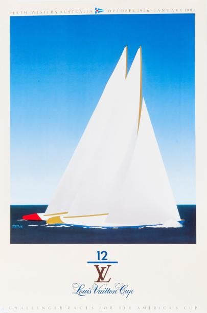 null Lot de deux affiches sous verre « Louis Vuitton Cup » par Razzia. Dimensions :...