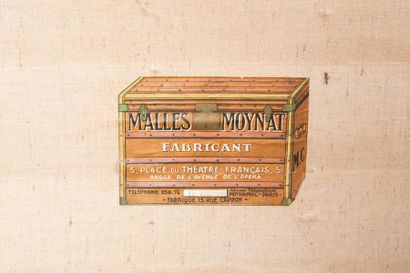 MOYNAT 12 aout 1903 Malle bombée en toile enduite noire chiffré « L.B », renforts...