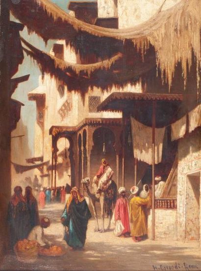 null Hermann CORRODI (1844-1905) Rue Bab El Nacer Huile sur panneau, signée en bas...