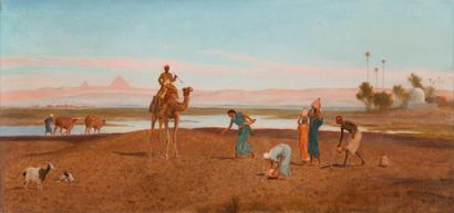 null Frédérick GOODALL (1822-1904) Les semeurs au bord du Nil Huile sur toile, monogrammée...