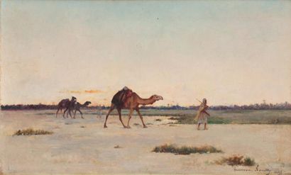 null Francisque NOAILLY (1855-1942) Chameaux et chameliers aux marches du désert...