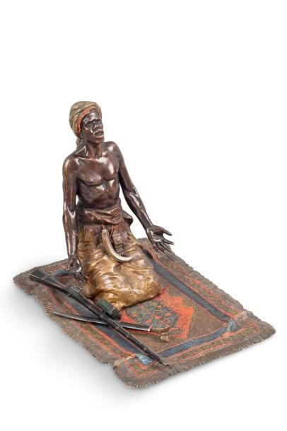 null Franz Bergman (1838-1894) (D’après) Bronze de Vienne Homme à genoux faisant...