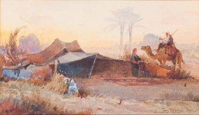 null Tony BINDER (1868-1944) Campement nomade en Egypte Aquarelle, signée et datée...