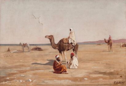 null Ferdinand SCRIBE (1851-1913) Campement dans le désert Huile sur toile, signée...