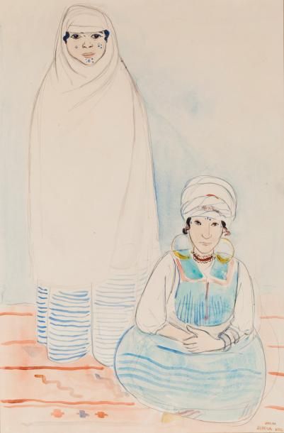 null Einar JOLIN (1890 - 1976) Ecole suédoise Deux jeunes femmes de Biskra Aquarelle,...