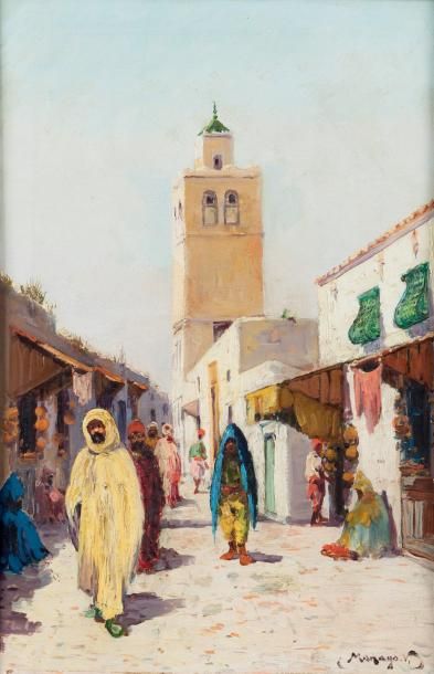 null Vincent MANAGO (1880-1936) Rue des Teinturiers, Tunis Huile sur toile, signée...