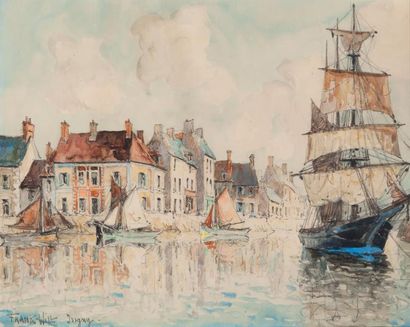 null FRANK-WILL (1900-1951) Voilier dans le port d'Isigny Aquarelle et crayon, signée...