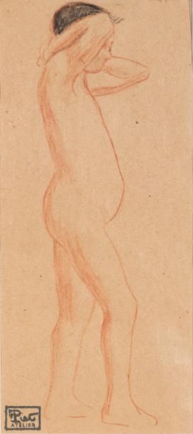 null Fernand PIET (1869-1942) Etude de nu Fusain et sanguine, signé en bas à gauche...