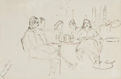 Elie-Anatole PAVIL (1873-1948) Au café de...