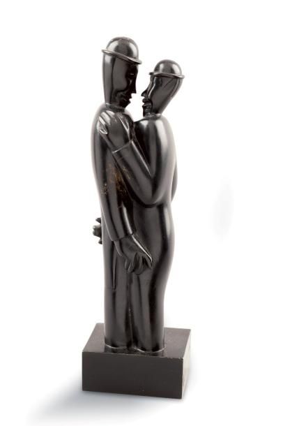 null Jean LAMBERT RUCKI (1888-1967) Couple au parapluie, grand modèle Groupe en bronze...