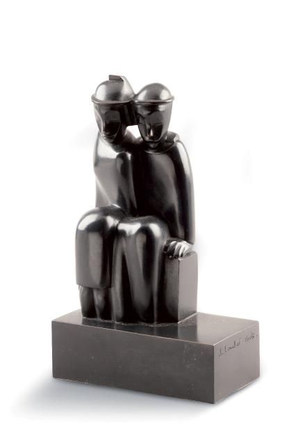 null Jean LAMBERT-RUCKI (1888-1967) Couple assis côte à côte Epreuve en bronze à...