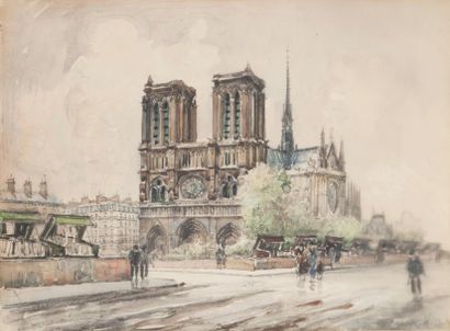 null FRANK-WILL (1900-1951) Notre-Dame de Paris, vue des quais Aquarelle, signée...