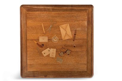 null Léonard FOUJITA (1886-1968) Table de salon en acajou et marqueterie de bois...