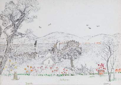 null Yvonne CANU (1921-2007) Environs de Saint Tropez Crayon et aquarelle, signé...