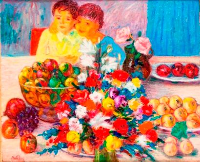 Zarech MUTAFIAN Zarech MUTAFIAN (1907-1980)
Enfants à la table fleurie
Huile