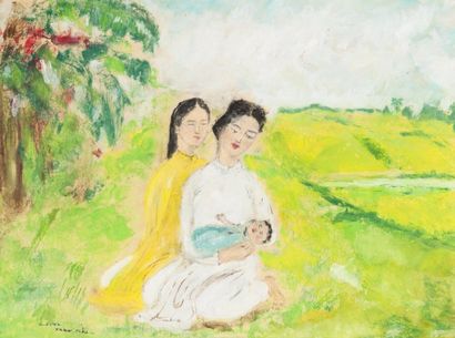  Luong Xuàn Nhi (1914-2006) Maternité Technique mixte sur papier, signée en bas à... Gazette Drouot