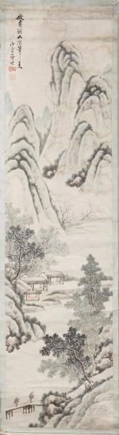 null Chine, XIXe siècle Deux peintures verticales à l’encre et couleurs sur papier,...