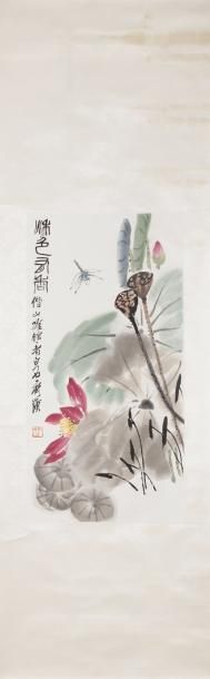 null Chine, XXe siècle Peinture au lavis et couleurs sur papier, représentant une...