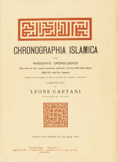 null CAETANI (Leone). Chronographia islamica ossia riassunto cronologi della storia...