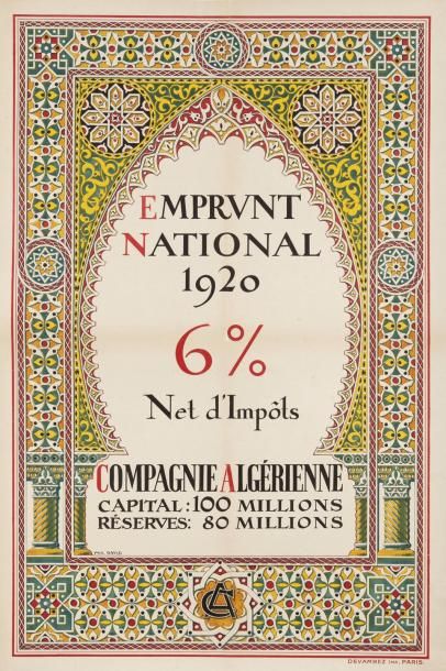 null Affiche Compagnie algérienne. Emprunt national 1920. Par Paul David, imprimerie...