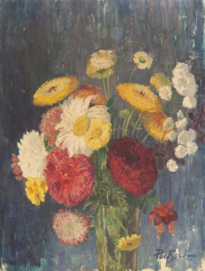 null Vase de fleurs Huile sur panneau, signée en bas à droite. 35 x 26 cm