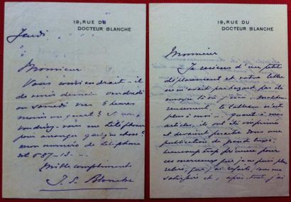 null Jacques Emile BLANCHE (1861-1942) Peintre.

Deux lettres autographes signées,...