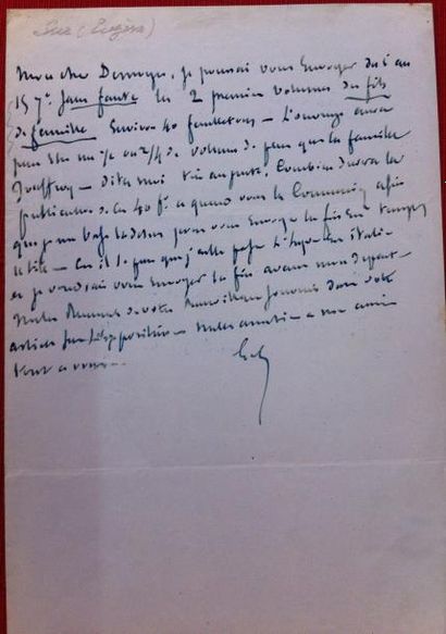 null Eugène SUE (1804-1857) Ecrivain.

Lettre autographe signée adressée le 17 avril...