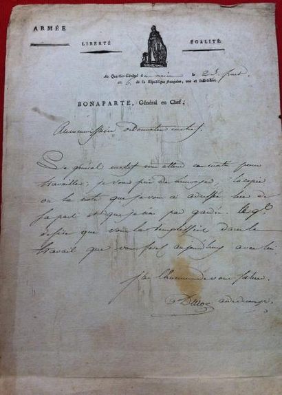 null Général Michel DUROC, duc de Frioul.

Lettre autographe signée adressée du Caire,...