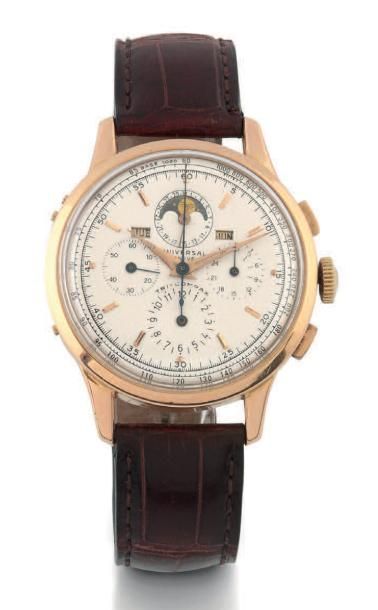 UNIVERSAL GENEVE “Tri-Compax” vers 1940
Grand chronographe bracelet en or rose. Boitier...
