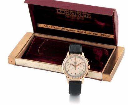 LONGINES n°8757777 ref.5966 cal.30CH vers 1950 
Rare et beau chronographe bracelet...