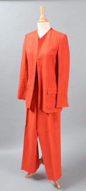 null HERMÈS Paris made in France par Martin Margiela Ensemble en lin orange non doublé,...