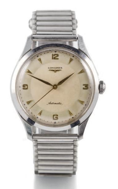 LONGINES, MADE IN 1960'S Fine, self-winding, stainless steel wristwatch with center...