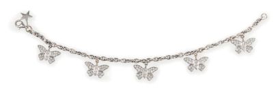 Tabbah Bracelet en or gris orné de cinq motifs «papillons» entièrement sertis de...