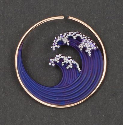 GARAUDE «HOKUSAI»
Importante paire de Boucles d'oreilles en or rose et titane violet...