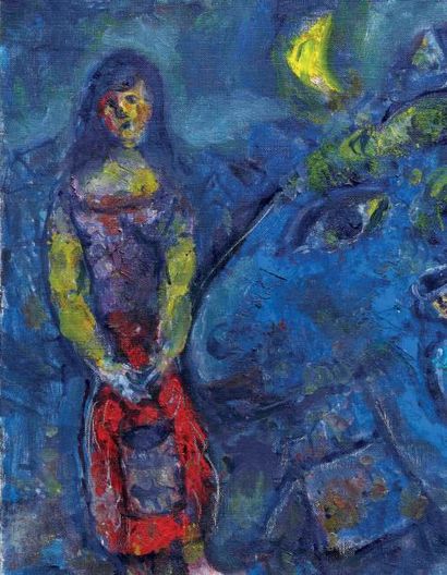 Marc CHAGALL (1887-1985) Scène de village à l'animal bleu, vers 1968
Huile sur toile,...