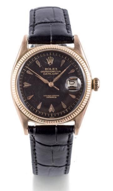 ROLEX DATEJUST, BLACK DIAL, REF. 6605, pink GOLD
Rolex, Datejust, Ref. 6305. Made...