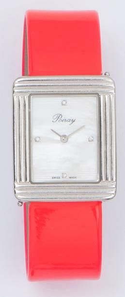 POIRAY «Ma Première «Montre de poignet en acier, cadran nacre, index diamants, mouvement...