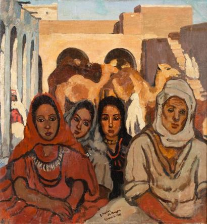 null Marius de BUZON (1879-1958) La halte à Ghardaïa, 1931 Huile sur toile, signée...