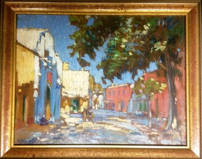 null Olynthe MADRIGALI ( 1887-1950) Place à Tlemcen (Algérie) Huile sur panneau,...