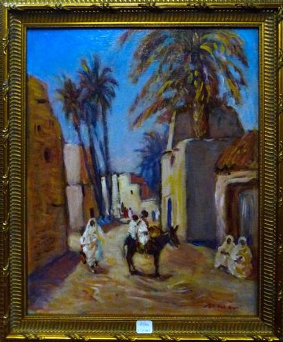 null Eddine Sahraoui SCHEMS (Né en 1948) Rue à Tunis Huile sur toile, signée en bas...