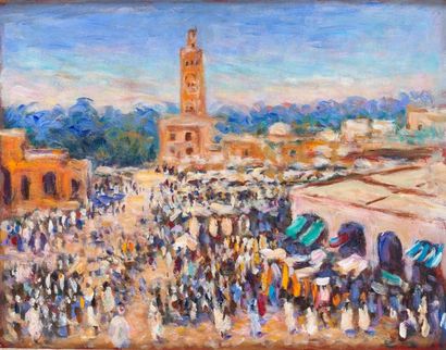 null Eddine Sahraoui SCHEMS (Né en 1948) Marché place de la Koutoubia, Marrakech...