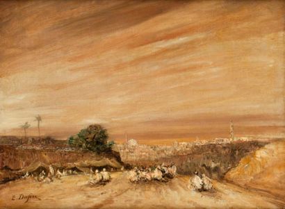 null Edouard Jacques DUFEU (1840-1900) Environs du Caire Huile sur toile, signée...