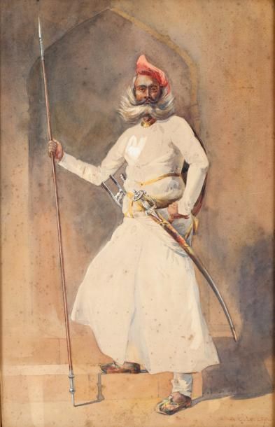 null Alfred CROWDY LOVETT (1862-1919) Portrait d'Indien Aquarelle, signée en bas...