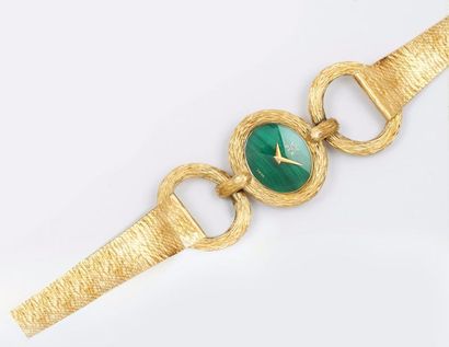 PEX Bracelet-montre de dame en or jaune, cadran malachite, mouvement mécanique, bracelet...