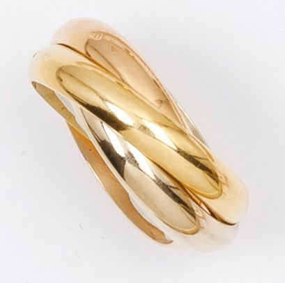 CARTIER Trinity - Bague trois anneaux en or de trois couleurs.
Tour de doigt: 57.
Signé...