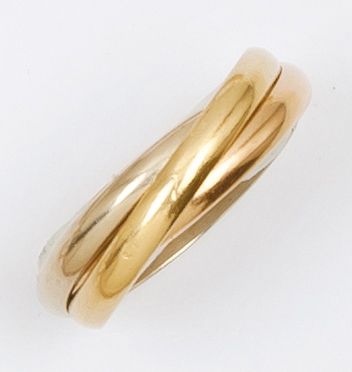 CARTIER Trinity - Bague trois anneaux en or de trois couleurs.
Signés Cartier.
Tour...